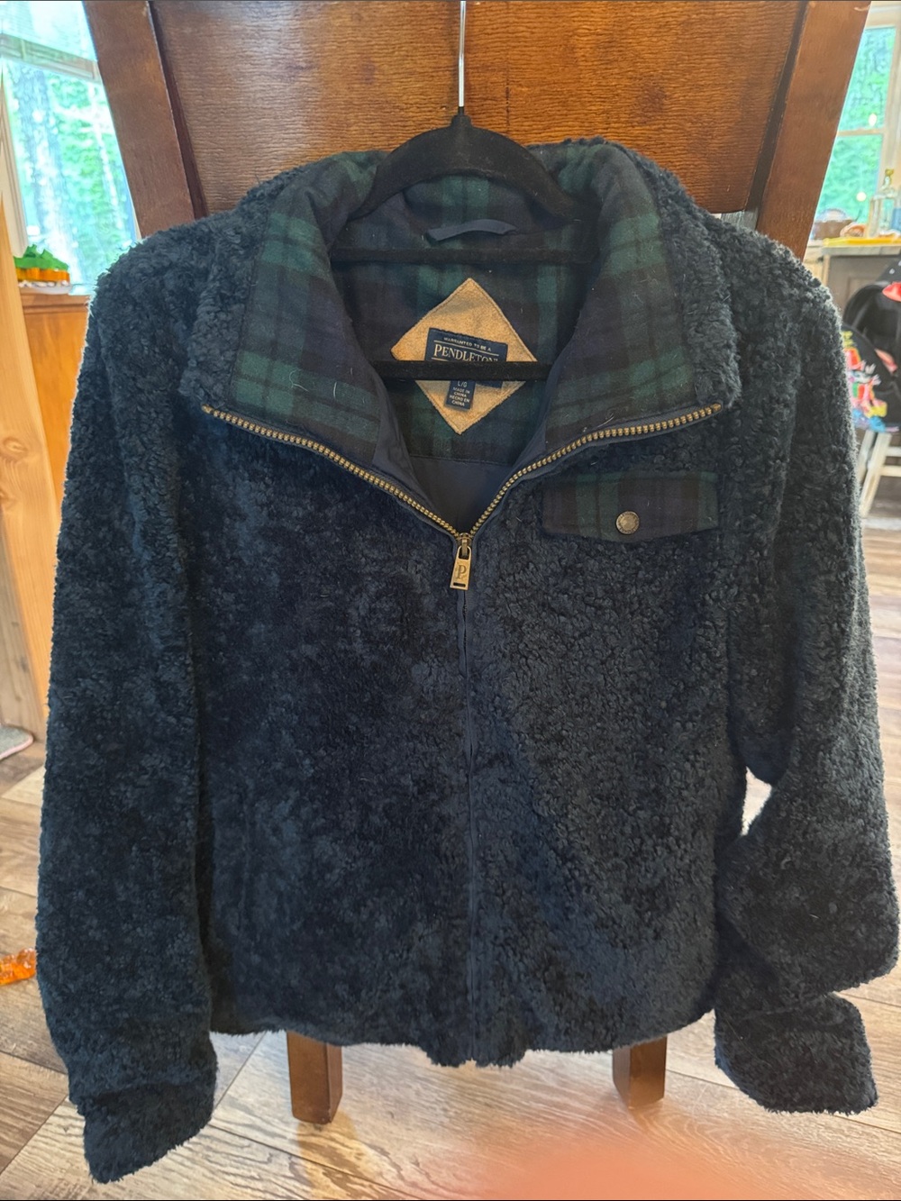 Pendleton Navy Sherpa Jacket with Green Plaid Lining